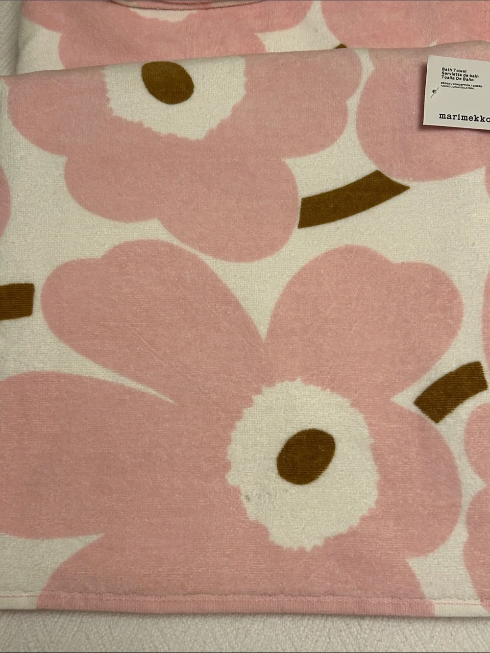Marimekko Unikko Bath & Hand Towel 5 pc Bundle Bubble Gum Pink Bold Floral NWT